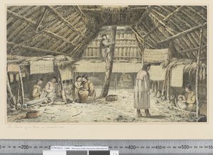 F.34 De binnenkant van een huis in Oonalashka, c.1773-84