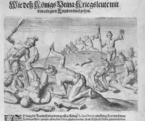 Kannibalisme, gegraveerd door Theodor de Bry