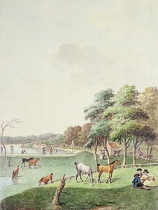 Het oostelijke uiteinde van de Serpentine en een verre blik op het badhuis, 1794 door John White Abbott