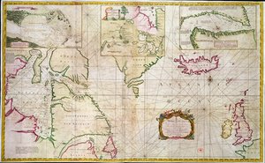 Kaart van de zeeën en zeestraten die de mogelijkheid van een Noordwestelijke Doorvaart tussen Hudson Bay en de Zuidzee tonen