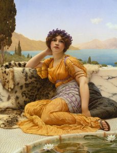 Met Viooltjes Omkranst en Gewaad van Saffraankleur door John William Godward