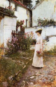 Zomerbloemen verzamelen in een tuin in Devonshire