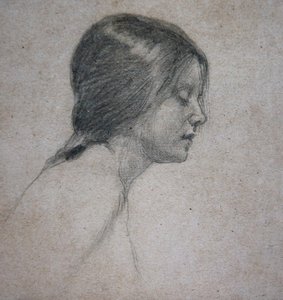 Hoofd van een jong meisje, ca. 1880 door John William Waterhouse