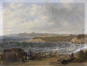 Cullercoats kijkend naar Tynemouth - Vloed door John Wilson Carmichael