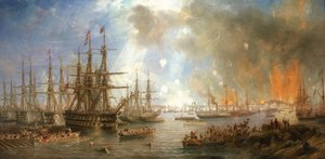 Het bombardement van Sveaborg (Finland), 9 augustus door John Wilson Carmichael
