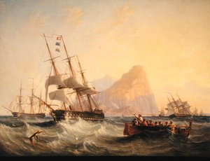 Oorlogsschepen onder zeil bij Gibraltar door John Wilson Carmichael