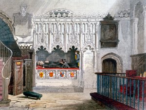 Monument in de kerk van St Bartholomew-the-Great, Smithfield, City of London door John Wykeham Archer