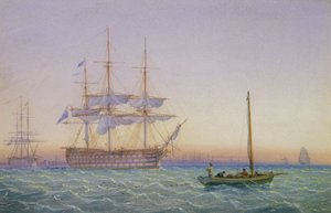 H.M. fregatten voor anker