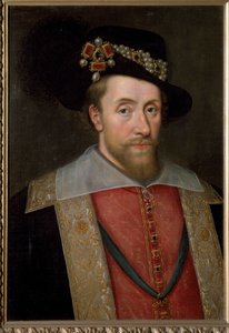 Portret van Jacobus I, koning van Engeland en Ierland (Jacobus VI, koning van Schotland), ca. 1605 door John de (circle of) Critz