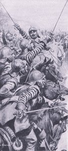 Cavaleriegevecht bij de slag om Edgehill, 23 oktober 1642, illustratie uit Britse gevechten op land en zee, 1915 door John de Walton