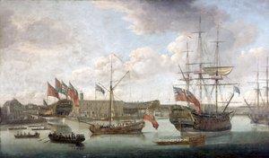 Lancering bij Deptford Dockyard, ca. 1750