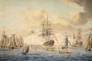 George III inspecteert de vloot bij Spithead, 22 juni 1773, met HMS 