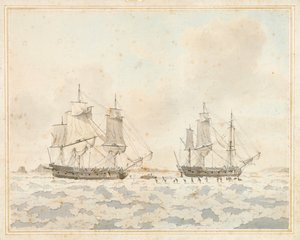 De Britse schepen Racehorse en Carcass, vast in het ijs tijdens een Arctische expeditie, 31 juli door John the Younger Cleveley
