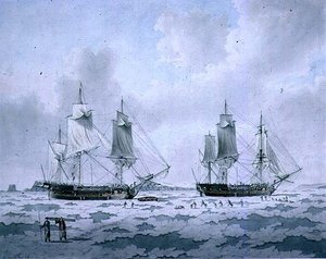 De Schepen van Lord Mulgraves Expeditie van Ontdekking vast in het IJs in de Poolgebieden door John the Younger Cleveley