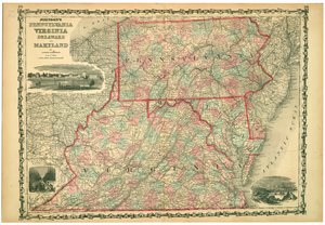 Universiteit van Virginia, Dismal Swamp, en stad Baltimore. Platen 29-30. Reliëf weergegeven door arceringen.