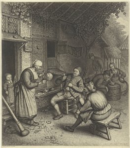 Boeren op het terras voor een herberg