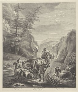 Herders met vee op een bergpad