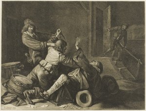 Drie mannen worstelen in een interieur door Jonas Suyderhoef