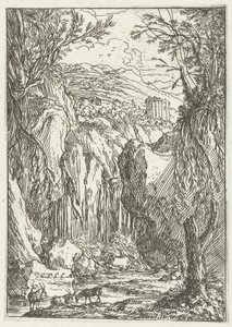 Rotslandschap met antieke tempel
