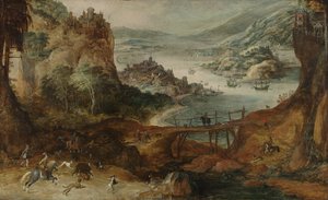 Rivierlandschap met everzwijnenjacht