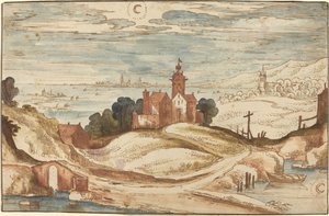 Landschap met kasteel op een heuvel