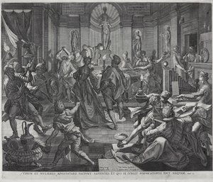 Een huis van slechte faam, gegraveerd door Johannes Sadeler I