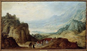 Landschap van de Alpen. Schilderij door Josse II Momper (1564 - 1635) door Joos or Josse de The Younger Momper