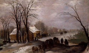 Reizigers in de sneeuw door Joos or Josse de The Younger Momper