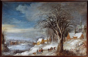 Winterlandschap. Schilderij door Josse II Momper (Ec. Flam.) door Joos or Josse de The Younger Momper