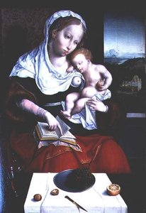 Madonna en kind door Joos van (school of) Cleve
