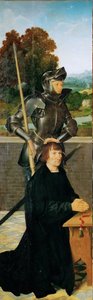 Sint-Joris en schenker (gevleugeld altaar, linker paneel) door Joos van Cleve
