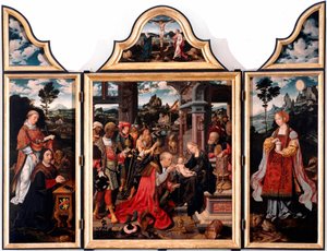 Drieluik van Aanbidding der Wijzen. Schilderij op hout door Joos Van Cleve de jonge (1485-1540) 1515 Dim. 260x200 cm Genua, Kerk van San Donato