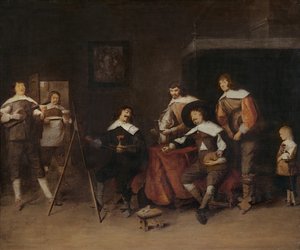 Een kunstenaar schildert het portret van een jonge heer in Antwerpen door Joos van Craesbeeck