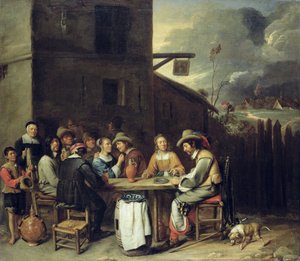 Metgezellen die Feesten voor een Herberg, 1640-50 door Joos van Craesbeeck