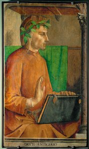 Dante Alighieri, dichter Uit een serie van 28 portretten, geschilderd rond 1475 voor de studiolo van Federigo da Montefeltre ...