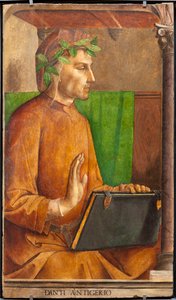 Afbeelding van Dante Alighieri (1265-1321), dichter, Italiaanse schrijver, auteur van de Goddelijke Komedie door Joos van Gent (fl.1460 75)