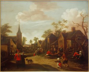 Drukke dorpsstraat door Joost Cornelisz. Droochsloot