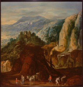 Rotsachtig landschap met stafage door Joos or Josse de Momper