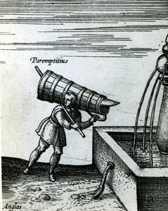 Een leerling haalt water uit een fontein (detail)