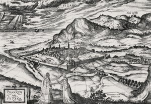Stad Pesaro, gravure door Joris Hoefnagel (1542-1601) door Joris Hoefnagel