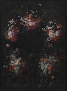 Stenen cartouche met fruit- en bloemenguirlande door Joris van Son