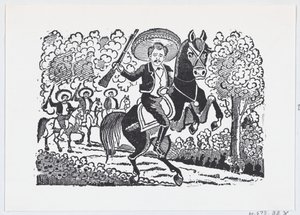 Een revolutionaire soldaat te paard met een geweer Heraclio Bernal, ca. 1880-1910 door José Guadalupe Posada