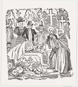 Een Skelet Bedekt met een Laken dat Huilt in een Begraafplaats door José Guadalupe Posada