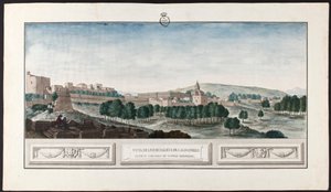 Gedeeltelijk uitzicht op het Alhambra vanaf het kasteel van Towers Bermejas. door José de Hermosilla