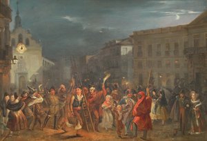 De Nacht van de Drie Koningen bij Puerta del Sol, Madrid door José Castelaro y Perea
