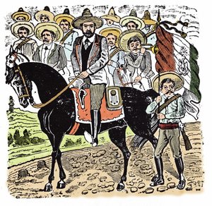 De Mexicaanse Revolutie (1910-1920): Portret van Francisco Indalecio Madero (1873-1913) Mexicaanse revolutionair. Houtsnede door Jose Guadalupe Posada (1852-1913)