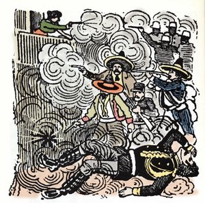 De Mexicaanse Revolutie (1910-1920): aanval op het huis van Aquiles Serdan. Houtsnede door Jose Guadalupe Posada