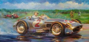 Juan Manuel Fangio, Gran Premio Ciudad de Buenos Aires 1955, Argentinië, Mercedes Benz 196 W. door Jose Maria Villafuerte
