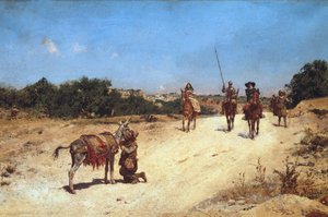 De ontmoeting van Sancho Panza en zijn ezel Rucio, Illustratie van Don Quichot