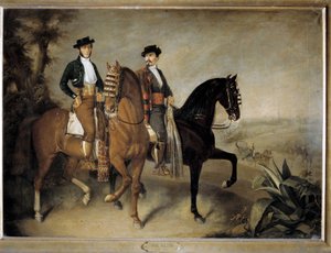 De twee ruiters,19e eeuw (olieverf op doek) door Jose Roldan